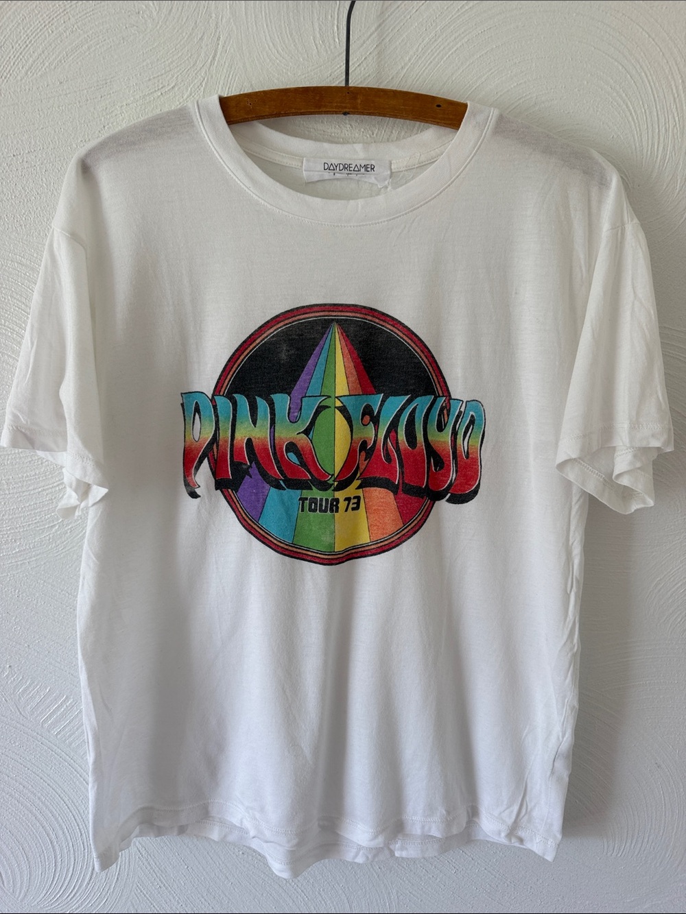 Daydreamer Free People White Tee with Rainbow Pink Floyd Tour Graphic.  Size XS.